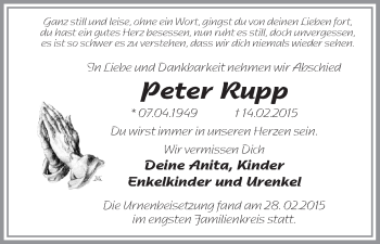 Traueranzeige von Peter Rupp von Uelzen