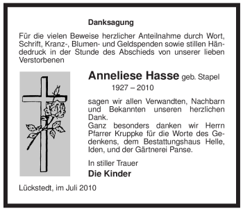 Traueranzeige von Anneliese Hasse von ALLGEMEINE ZEITUNG UELZEN