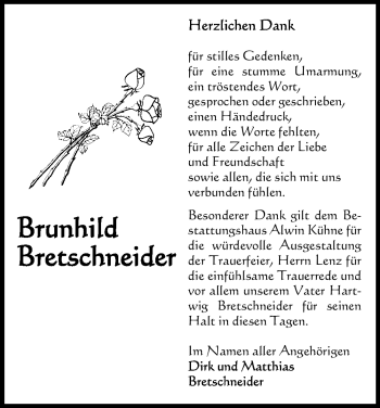 Traueranzeige von Brunhild Bretschneider von ALLGEMEINE ZEITUNG UELZEN