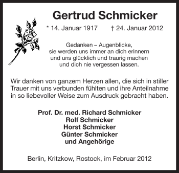Traueranzeige von Gertrud Schmicker von ALLGEMEINE ZEITUNG UELZEN