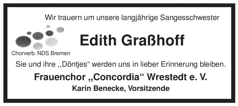  Traueranzeige für Edith Graßhoff vom 14.07.2010 aus ALLGEMEINE ZEITUNG UELZEN