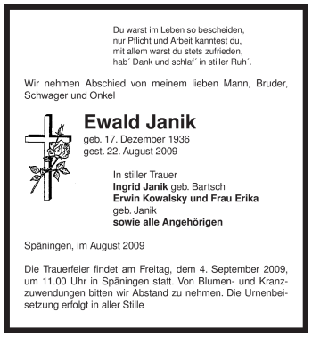 Traueranzeige von Ewald Janik von ALLGEMEINE ZEITUNG UELZEN