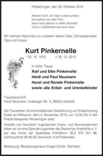 Traueranzeige von Kurt Pinkernelle von ALLGEMEINE ZEITUNG UELZEN