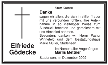 Traueranzeige von Elfriede Gödecke von ALLGEMEINE ZEITUNG UELZEN