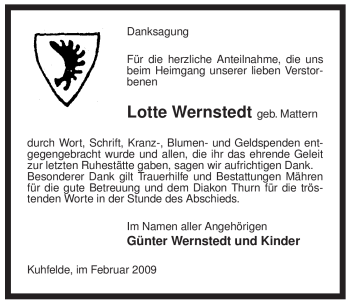 Traueranzeige von Lotte Wernstedt von ALLGEMEINE ZEITUNG UELZEN