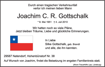 Traueranzeige von Joachim C. R. Gottschalk von ALLGEMEINE ZEITUNG UELZEN