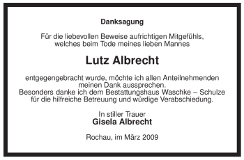 Traueranzeige von Lutz Albrecht von ALLGEMEINE ZEITUNG UELZEN