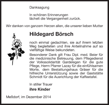 Traueranzeige von Hildegard Börsch von Uelzen