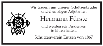 Traueranzeige von Hermann Fürste von ALLGEMEINE ZEITUNG UELZEN