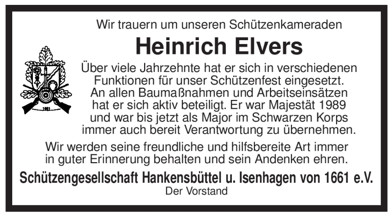  Traueranzeige für Heinrich Elvers vom 18.11.2009 aus ALLGEMEINE ZEITUNG UELZEN