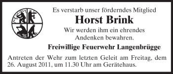 Traueranzeige von Horst Brink von ALLGEMEINE ZEITUNG UELZEN