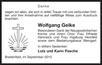 Traueranzeige von Wolfgang Geike von ALLGEMEINE ZEITUNG UELZEN