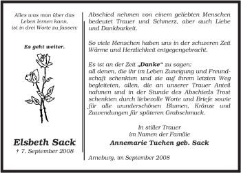 Traueranzeige von Elsbeth Sack von ALLGEMEINE ZEITUNG UELZEN