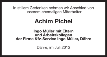 Traueranzeige von Achim Pichel von ALLGEMEINE ZEITUNG UELZEN