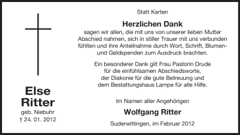 Traueranzeige von Else Ritter von ALLGEMEINE ZEITUNG UELZEN