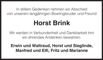 Traueranzeige von Horst Brink von ALLGEMEINE ZEITUNG UELZEN