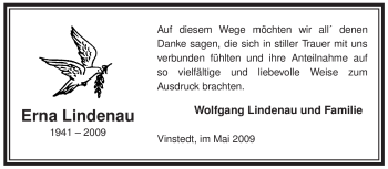 Traueranzeige von Erna Lindenau von ALLGEMEINE ZEITUNG UELZEN