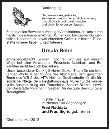 Traueranzeige von Ursula Behn von ALLGEMEINE ZEITUNG UELZEN