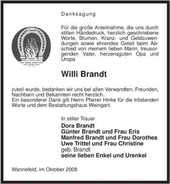 Traueranzeige von Willi Brandt von ALLGEMEINE ZEITUNG UELZEN