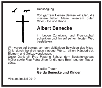 Traueranzeige von Albert Benecke von ALLGEMEINE ZEITUNG UELZEN