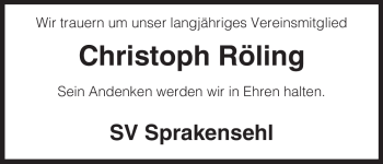 Traueranzeige von Christoph Röling von ALLGEMEINE ZEITUNG UELZEN