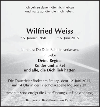 Traueranzeige von Wilfried Weiss von Uelzen