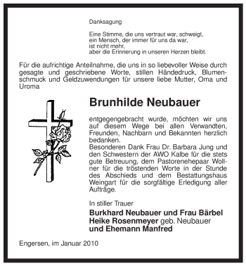 Traueranzeige von Brunhilde Neubauer von ALLGEMEINE ZEITUNG UELZEN