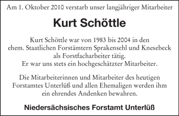 Traueranzeige von Kurt Schöttle von ALLGEMEINE ZEITUNG UELZEN