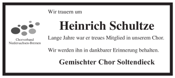 Traueranzeige von Heinrich Schultze von ALLGEMEINE ZEITUNG UELZEN