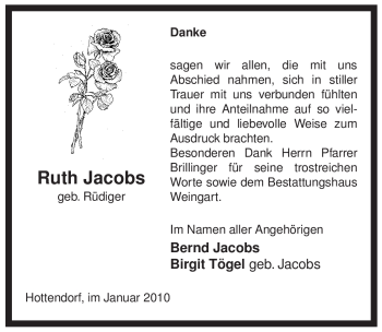 Traueranzeige von Ruth Jacobs von ALLGEMEINE ZEITUNG UELZEN