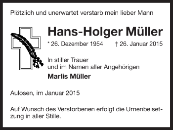 Traueranzeige von Hans-Holger Müller von Uelzen