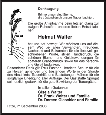 Traueranzeige von Helmut Walter von ALLGEMEINE ZEITUNG UELZEN
