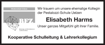 Traueranzeige von Elisabeth Harms von Uelzen