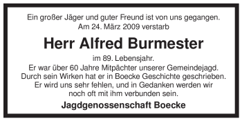 Traueranzeige von Alfred Burmester von ALLGEMEINE ZEITUNG UELZEN