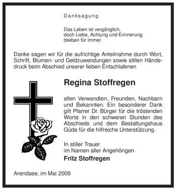 Traueranzeige von Regina Stoffregen von ALLGEMEINE ZEITUNG UELZEN