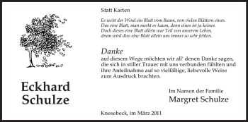 Traueranzeige von Eckhard Schulze von ALLGEMEINE ZEITUNG UELZEN