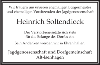 Traueranzeige von Heinrich Soltendieck von ALLGEMEINE ZEITUNG UELZEN