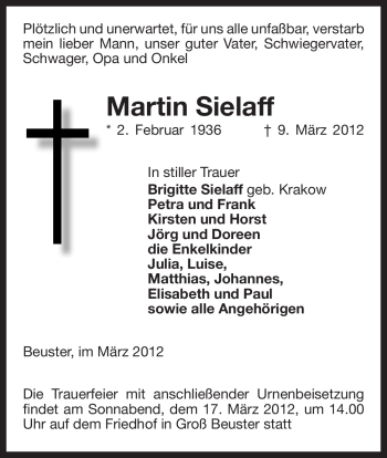 Traueranzeige von Martin Sielaff von ALLGEMEINE ZEITUNG UELZEN