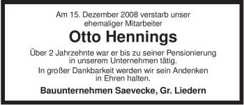 Traueranzeige von Otto Hennings von ALLGEMEINE ZEITUNG UELZEN