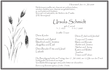 Traueranzeige von Ursula Schmidt von ALLGEMEINE ZEITUNG UELZEN