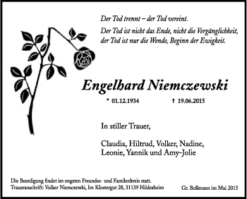 Traueranzeige von Engelhard Niemczewski von Uelzen