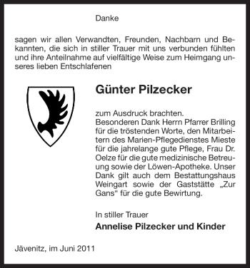 Traueranzeige von Günter Pilzecker von ALLGEMEINE ZEITUNG UELZEN