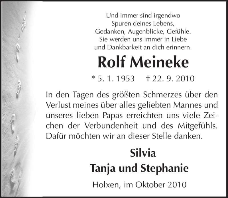  Traueranzeige für Rolf Meineke vom 09.10.2010 aus ALLGEMEINE ZEITUNG UELZEN