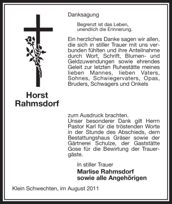 Traueranzeige von Horst Rahmsdorf von ALLGEMEINE ZEITUNG UELZEN