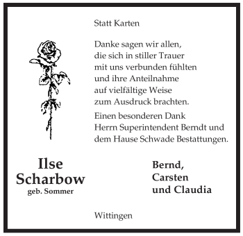Traueranzeige von Ilse Scharbow von ALLGEMEINE ZEITUNG UELZEN