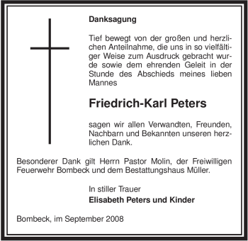 Traueranzeige von Friedrich-Karl Peters von ALLGEMEINE ZEITUNG UELZEN