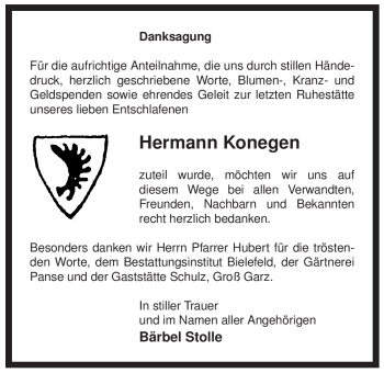 Traueranzeige von Hermann Konegen von ALLGEMEINE ZEITUNG UELZEN