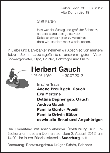 Traueranzeige von Herbert Gauch von ALLGEMEINE ZEITUNG UELZEN