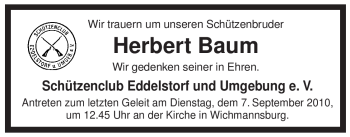 Traueranzeige von Herbert Baum von ALLGEMEINE ZEITUNG UELZEN