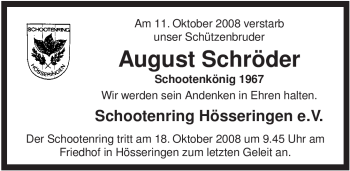 Traueranzeige von August Schröder von ALLGEMEINE ZEITUNG UELZEN